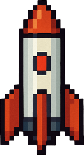 Top-down pixel art rocket missile.
In-Game asset.  2d.  High contrast.  No shadows