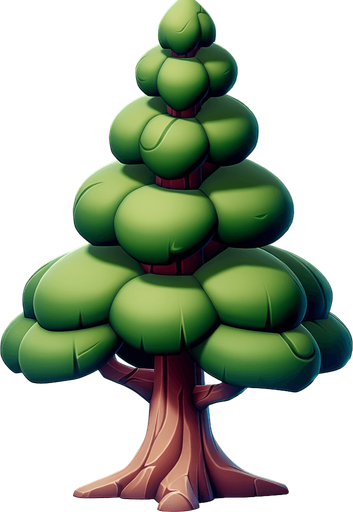 cartoony art style single tree.
In-Game asset.    Blank background.  High contrast.