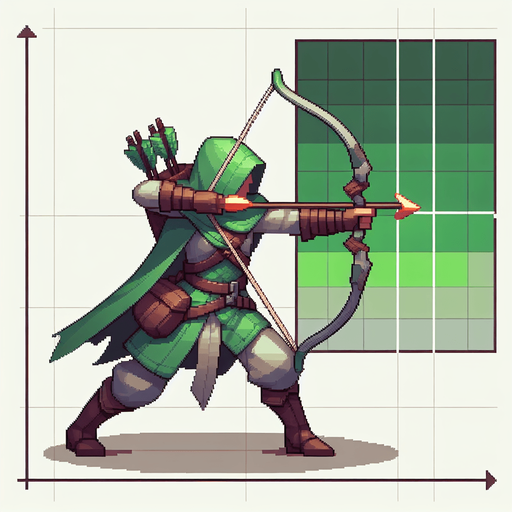 yeşil tatlı ok atmaya hazırlıklı okçu karakter.
Single Game Texture.  In-Game asset.  2d.  Blank background.  High contrast.  No shadows