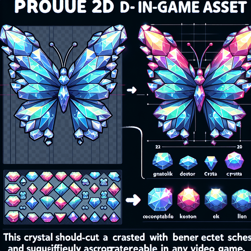 buttorfly，crystal.
Single Game Texture. In-Game asset. 2d. Blank background. High contrast. No shadows.