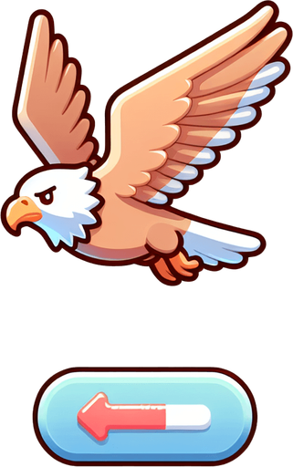Tatlı bir kartal sağa doğru uçuyor.
Single Game Texture. In-Game asset. 2d. Blank background. High contrast. No shadows.