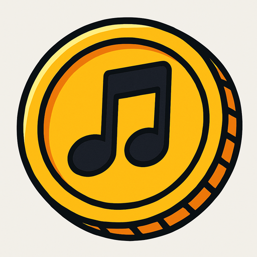 MÜZİK NOTASI ŞEKLİNDE BİR COİN TARZI BİR ŞEY.
In-Game asset.  2d.  High contrast.  No shadows