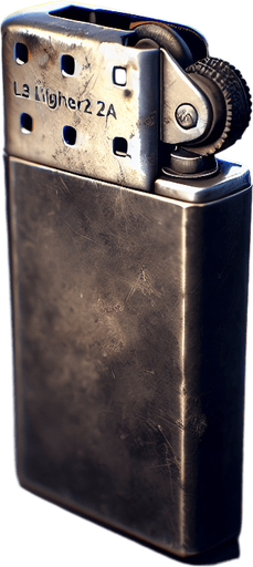 a simple dirty, dark and eerie lighter.
Single Game Texture. In-Game asset. 2d. Blank background. High contrast. No shadows.