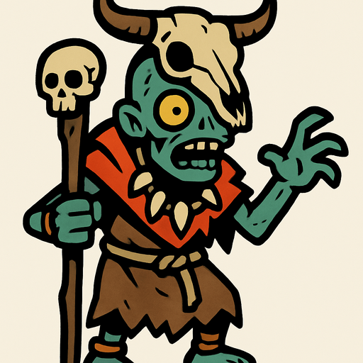 A shaman zombie,head wearing a cow skull.
In-Game asset.  2d.  High contrast.  No shadows