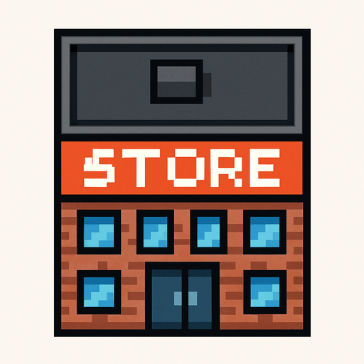 Commercial building 2d pixilated topdown.
In-Game asset.  2d.  High contrast.  No shadows