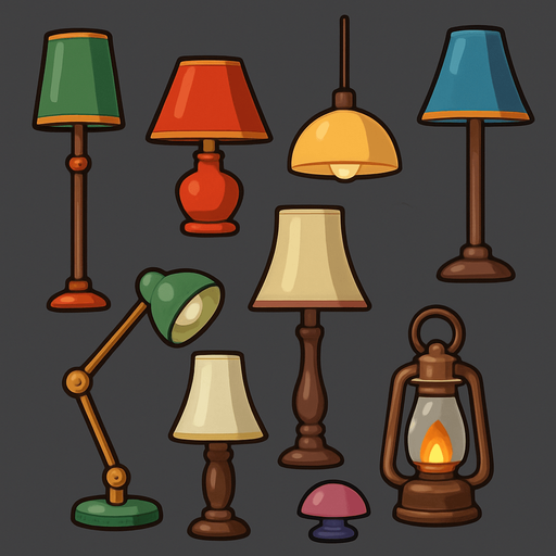 Pack of different lamps.
In-Game asset.  High contrast.  No shadows. 3D