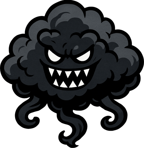 evil black gray cloud monster.
In-Game asset.  2d.  High contrast.  No shadows