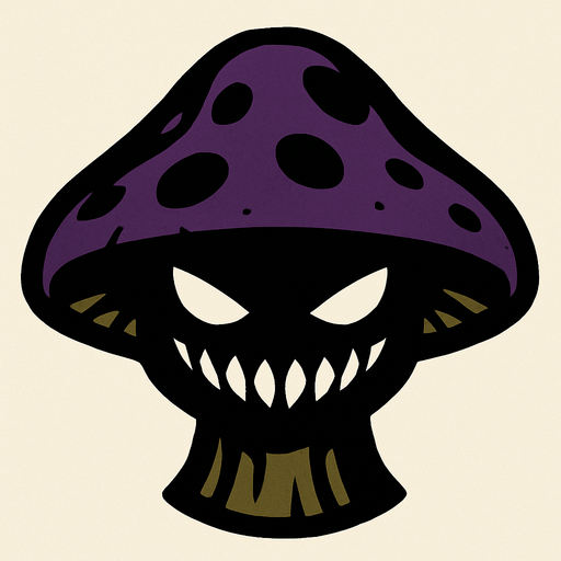 2d mysterious and scary mushroom character's head.
In-Game asset.  2d.  High contrast.  No shadows