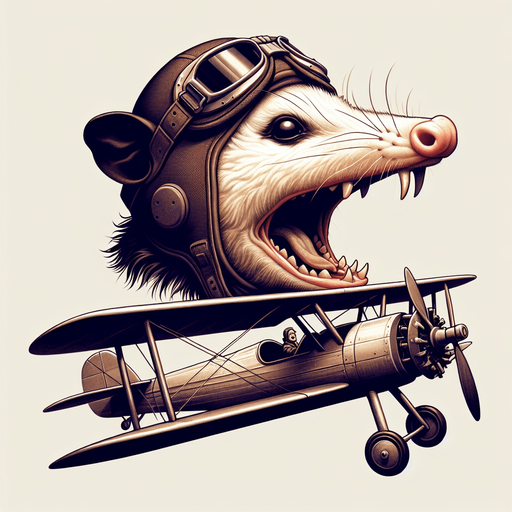 Opossum in aviator cap, flying bi plane. Realistic Opossum , screaming opossum, ugly art style, meme, mouth open, side view
Single Game Texture. In-Game asset. 2d. Blank background. High contrast. No shadows.