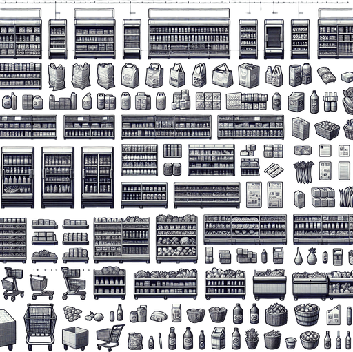 a grocery store.
Single Game Texture.  In-Game asset.  2d.  Blank background.  High contrast.  No shadows