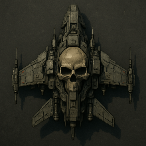 war drone spaceship skull tip top view.