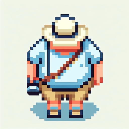 fat white tourist, from above, top down, flat, 8bit style, pixelart.
Single Game Texture. In-Game asset. 2d. Blank background. High contrast. No shadows.