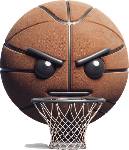 Angry basketball hoop.
Single Game Texture. In-Game asset. 2d. Blank background. High contrast. No shadows.