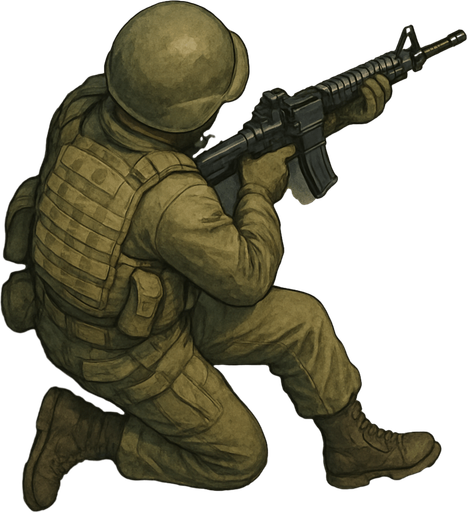 Army Soldier with gun. Topview.