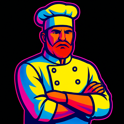 This man with no fishing rod and chefs clothes on, facing forward.
