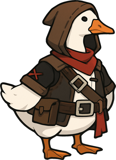 Emden Goose in Outfit of Treasure Hoarders.
In-Game asset.  2d.  High contrast.  No shadows