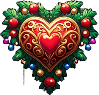 a heart christmas decoration. Single Game Texture. In-Game asset. 2d. Blank background. High contrast. No shadows.