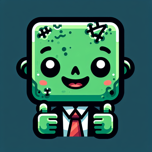 Perfectly square bright green zombie head with cute happy face. Cartoon style. spooky art style. Simple vector style. No Shadows
