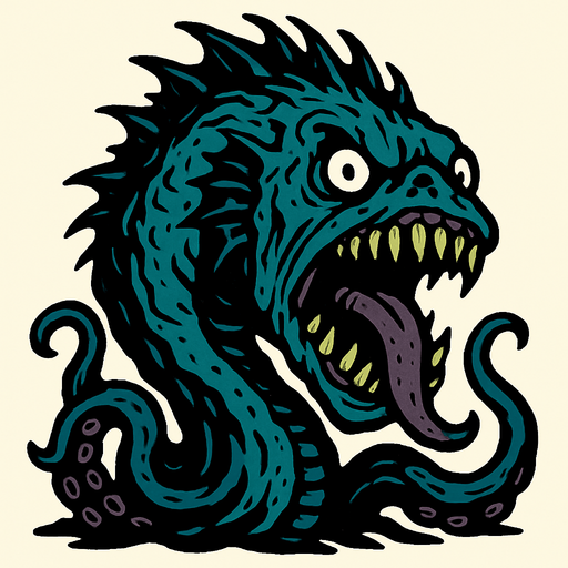 korkunç bir deniz canavarı.
In-Game asset.  2d.  High contrast.  No shadows