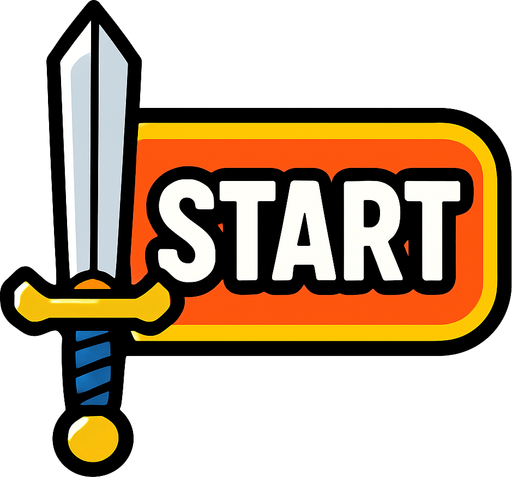 Sol tarafında kılıçlar olan start buton.
In-Game asset.  2d.  High contrast.  No shadows