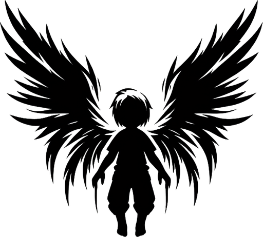 A child with wings, top down view Single Game Texture. In-Game asset. 2d. Blank background. High contrast. No shadows.