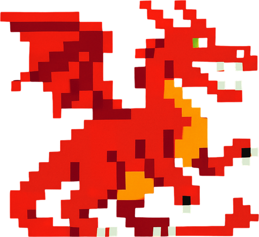Dragon 8 bit.
In-Game asset.  2d.  High contrast.  No shadows
