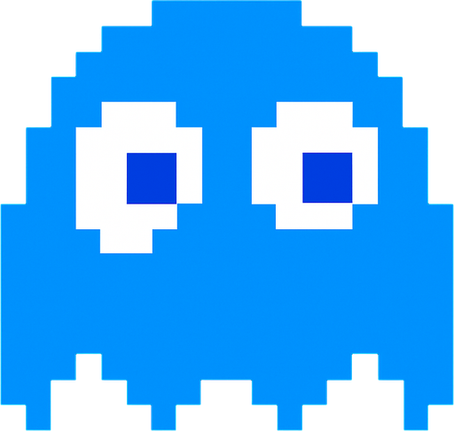 Pacman blue ghost.
In-Game asset.  2d.  High contrast.  No shadows