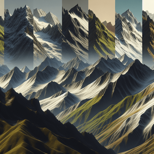 diffrent kinds of mountains.
Single Game Texture.  In-Game asset.  High contrast