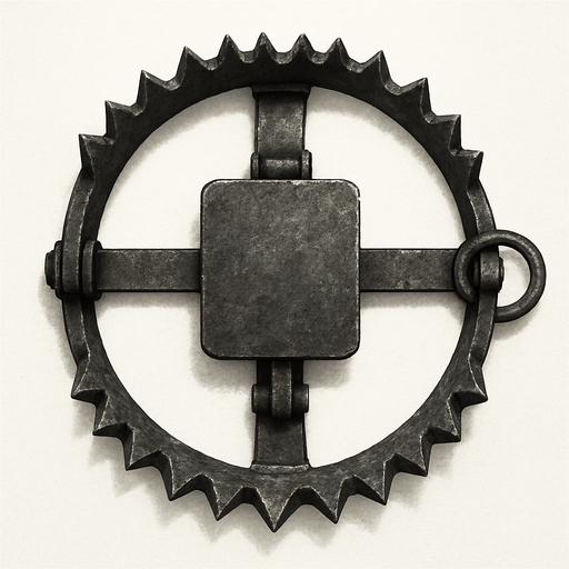 Tuzak üstten görünüm, gerçekçi, yazısız.
In-Game asset.  High contrast.  No shadows