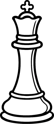 Create a refined and graceful white queen chess piece image with a transparent background. It should have clear black outlines and a classic design, easily distinguishable from other pieces. The style must fit a minimalist black-and-white chessboard. Output as a PNG with transparency..
In-Game asset.  2d.  High contrast.  No shadows