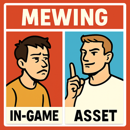 mewing meme.
In-Game asset.  2d.  High contrast.  No shadows