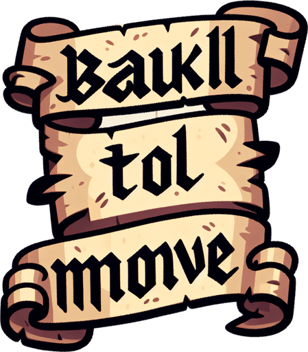 A simple wide hand-drawn symmetrical ribbon banners. The banner text reads “Small bawk to move” in playful, cartoonish black lettering. The ribbon is warm beige parchment. Each side ends with simple curved, scroll-like ribbon.
Single Game Texture.  In-Game asset.  2d.  Blank background.  High contrast.  No shadows.