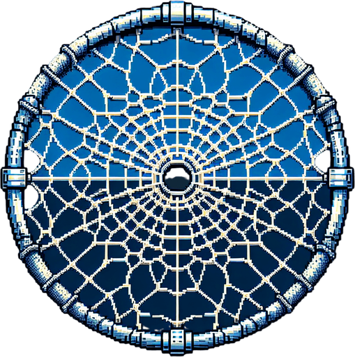 8-bit art style circular fishing net without a handle..
8-bit art style