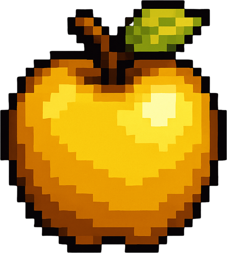 pixel art of a apple but golden.
In-Game asset.  2d.  High contrast.  No shadows