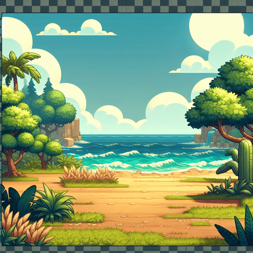 Cool scenic view.
Single Game Texture. In-Game asset. 2d. Blank background. High contrast. No shadowcs.