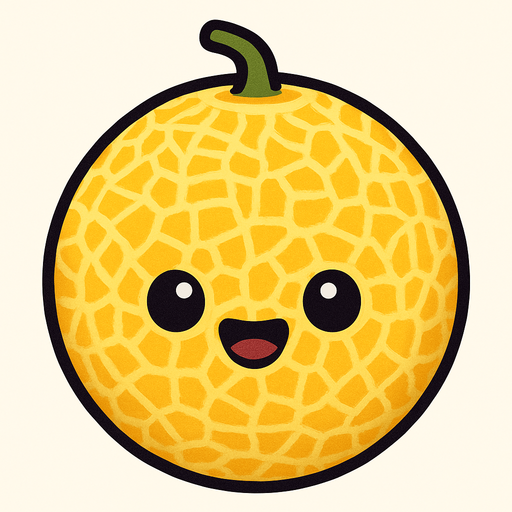 Circle cantaloupe with cute face.
In-Game asset.  2d.  High contrast.  No shadows