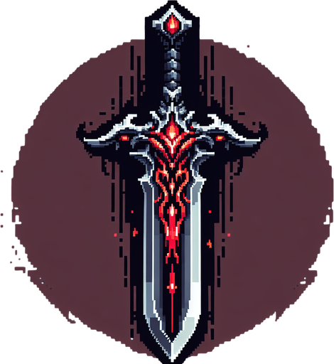 pixel art of an evil fantasy sword facing downward. Minor red details.
Single Game Texture. In-Game asset. 2d. Blank background. High contrast. No shadows.