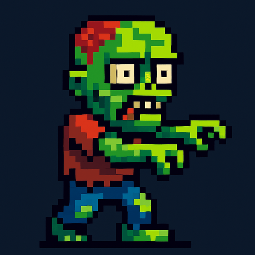 pixel zombie character.
In-Game asset.  2d.  High contrast.  No shadows