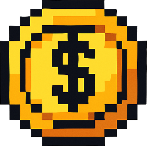 moneda de pixeles.
In-Game asset.  2d.  High contrast.  No shadows