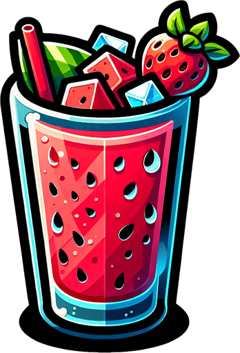A nice glass of watermelon and strawberry slushice.
Single Game Texture. In-Game asset. 2d. Blank background. High contrast. No shadows.
