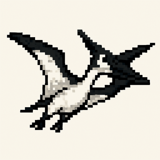 beyaz siyah uçan dinazor kuş.
In-Game asset.  No shadows. pixel
