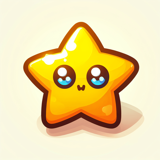 A yellow star. Cartoon..
Single Game Texture.  In-Game asset.  2d.  Blank background.  High contrast.  No shadows