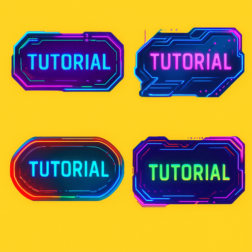 Buttons have text "Tutorial". cyberpunk. abstract. Futuer. different colors. HD colors. yellow background