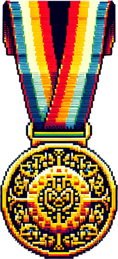 gold athletics medal with ribbon.
retro gaming style