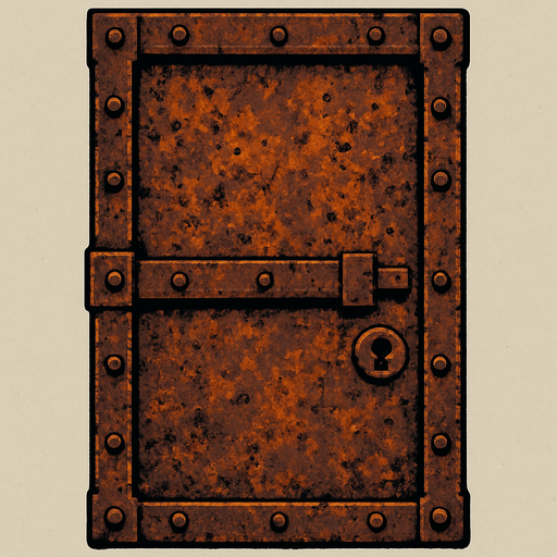 rusted iron door.
In-Game asset.  2d.  High contrast.  No shadows