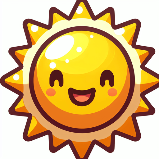 shining sun cartoon style.
Single Game Texture.  In-Game asset.  2d.  Blank background.  High contrast.  No shadows