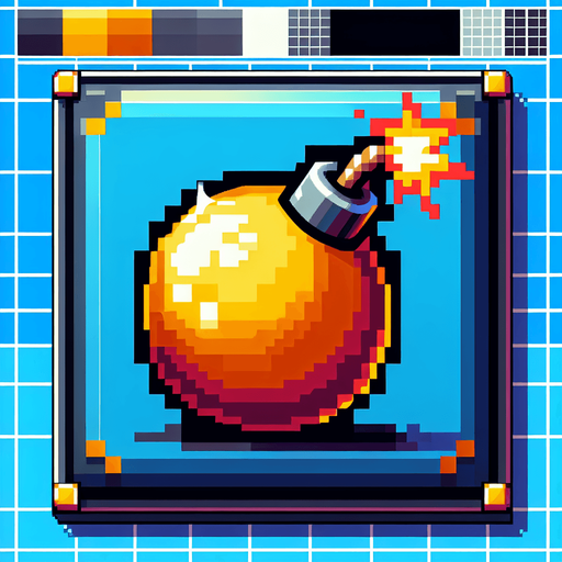 a cartoon bomb. bright. shiny. pixel art. no text. front view. already lit..
Single Game Texture. In-Game asset. 2d. Blank background. High contrast. No shadows.