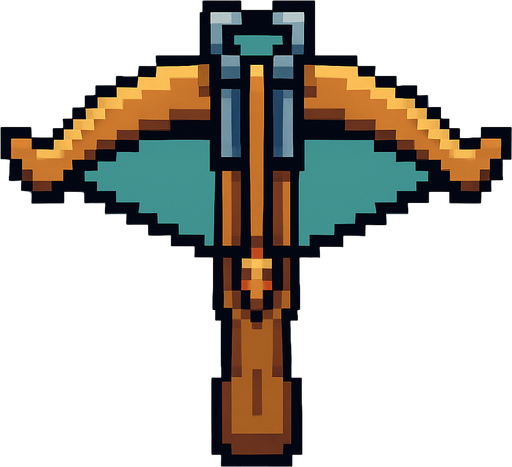 Ballesta vista desde arriba, pixel cartoon..
In-Game asset.  2d.  High contrast.  No shadows