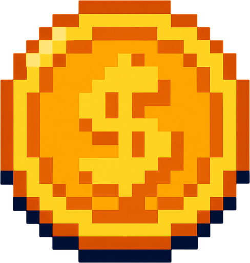pixel art coin 2d.
In-Game asset.  2d.  High contrast.  No shadows