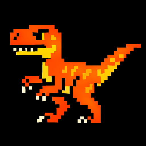 Make it 8 bit style dinosaur Atrociraptor  cartoon character.
In-Game asset.  High contrast.  No shadows